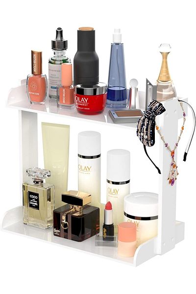 Generic White Acrylic Makeup Organizer - Countertop Display Shelf for Dresser or Vanity Storage