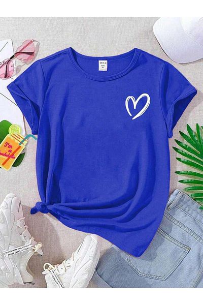 vinraus Tricou cu imprimeu inimă minim albastru sax pentru fată/băiat