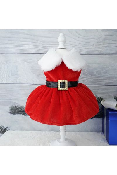 Choice M Christmas Classic Pet Christmas Clothing Dog Cat Red Dress Warm Bow Frock Golden Velvet Fabric San