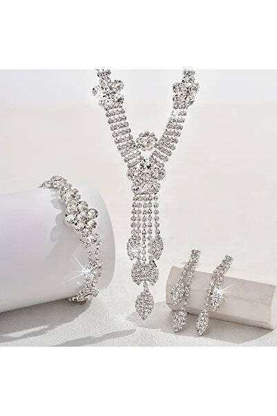 byozanyılmaz Complete Stones Engraved Necklace Earring Bracelet Set