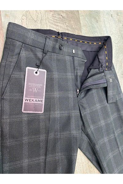 WKM Men's Summer Slim Fit Cut Lycra Ankle Length Plaid Fabric Trousers