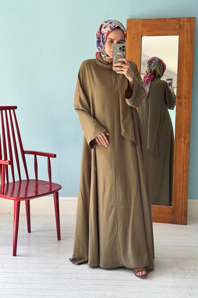 Mevra Shawl Collar Ferace Dress Khaki