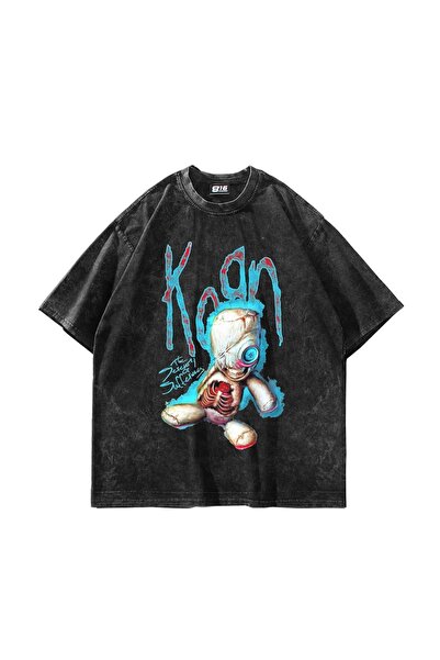 Bak Moda Tricou negru oversize unisex cu imprimeu Korn Sos Doll