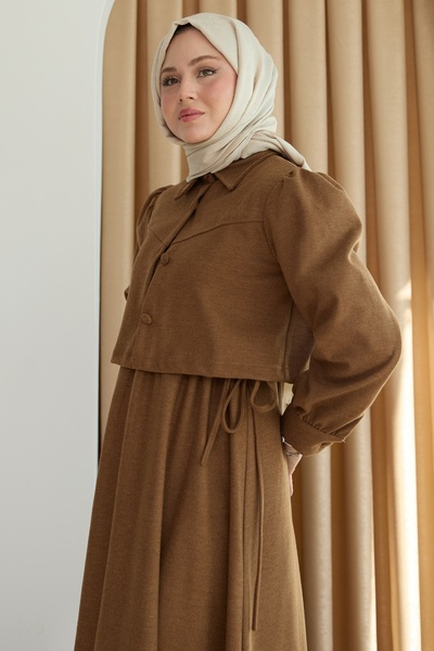 InStyle Camel Color Side Gathered Jacket Set