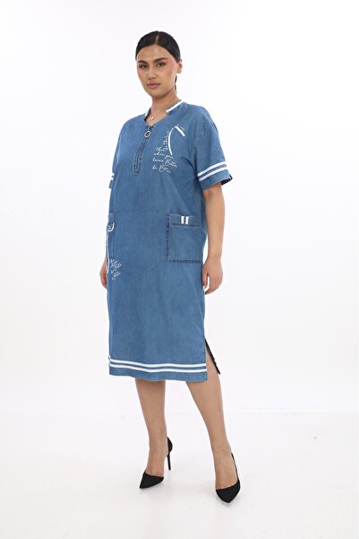 ModaMania Büyük Beden Demin Elbise