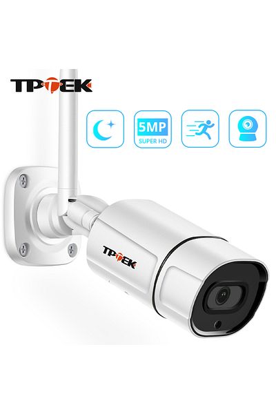 TPTEK كاميرا مراقبة خارجية لاسلكية بدقة 5 ميجابكسل مع بطاقة ذاكرة 64 جيجابايت ومقبس أوروبي 2 ميجابكسل