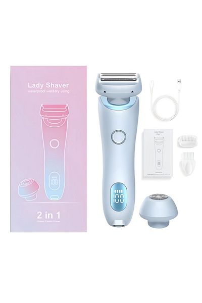 Choice1 Blue 2 in 1 Electric Shaver Razors for Women Legs Underarm Face Hair Wet Dry Use Bikini Trimmer Hair