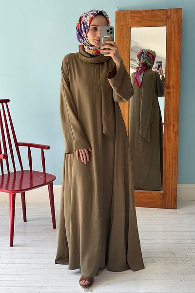 Mevra Shawl Collar Ferace Dress Khaki