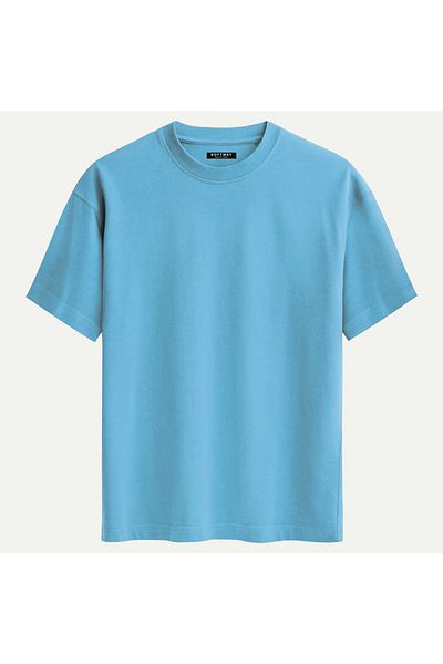 SOFTWAY Unisex Organic Oversize Απλό T-shirt - Μπλε