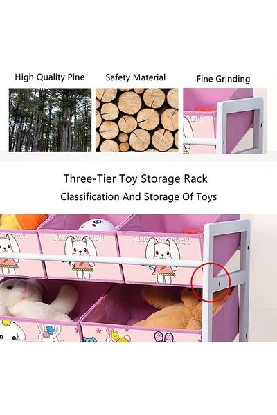 Yelajoy Solid Wood Toy Organizer, Pink Bunny,with 6 Toy Storage Bins, Books and Clothes,64 x 28 x 60 cm