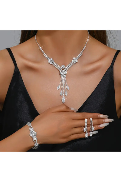 byozanyılmaz Complete Stones Engraved Necklace Earring Bracelet Set