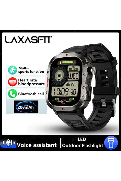LAXASFIT Black LAXASFIT New Military Smart Watch Men Outdoor Sports Fitness Tracker Health Monitor 2.19 inch