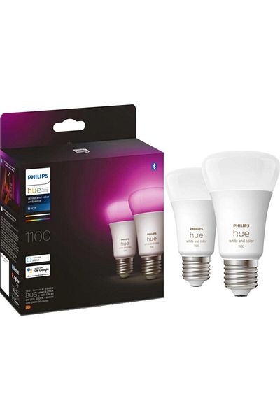 Philips Pack of 2 Philips Hue smart RGB LED bulbs, Bluetooth, Zigbee, A60, E27, 9W (75W), 800 lm