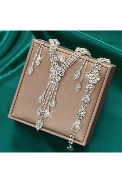 byozanyılmaz Complete Stones Engraved Necklace Earring Bracelet Set
