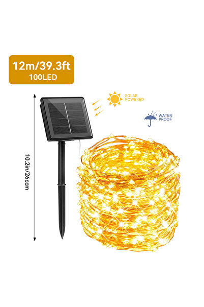 Choice أضواء خرافية تعمل بالطاقة الشمسية بطول 12 مترًا، 100 مصباح LED، لون أب...