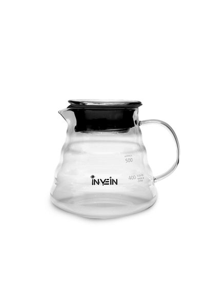 INVEIN سيرفر قهوة 02 - ابريق قهوة V60 سعة 600 مل بغطاء من زجاج البورسيليكات المقاوم للحرارة