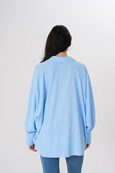 Flame İstanbul Butik Cămașă albastră cu mâneci liliac - SRP2822