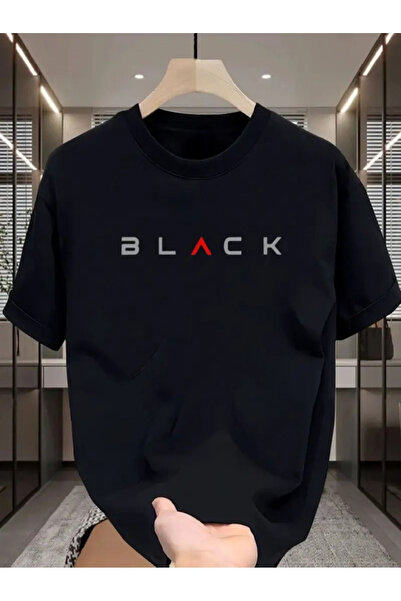 SeusCraft Siyah Black Yazılı Tişört - Baskılı Oversize Yazlık T-Shirt Bisikle...