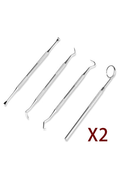 Choice 4 قطع × 2 من أدوات تنظيف الأسنان المصنوعة من الفولاذ المقاوم للصدأ ومر...