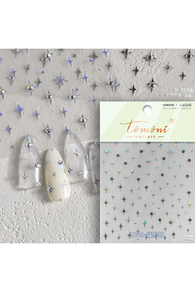 NAILFYOU TO3249 قطعة واحدة ملصقات أظافر فضية خماسية الأبعاد، ملصقات معدنية صغ...