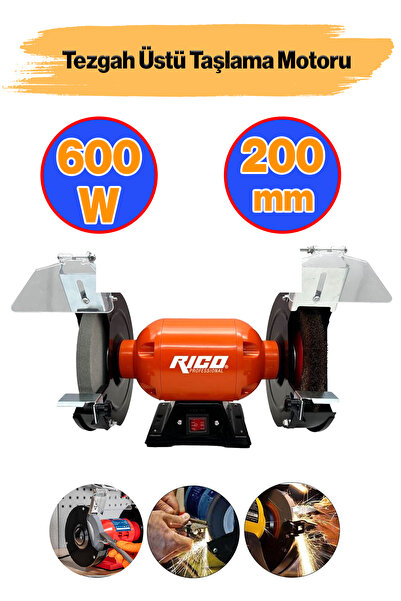 Rico 200 mm Zımpara 600 W Elektrikli Çark Bıçak Kesici Bileme Taş Motoru Taşl...