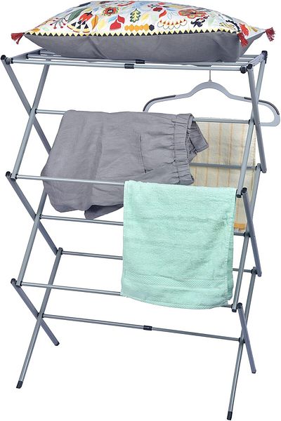 COOYA Multi-layer folding clothes drying rack, metal material, light and durable, easy to assemble, gray