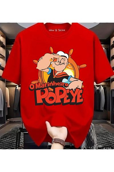 New Shine Popeye Popeye Printed Large Size Oversize T-Shirt