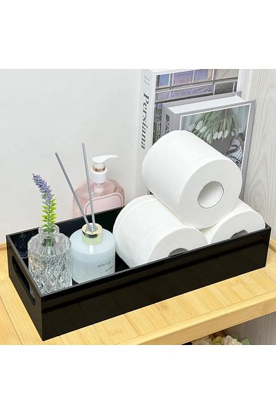 Generic Black Acrylic Toilet Tank Basket - Modern Paper Storage Tray for Bathroom Organization