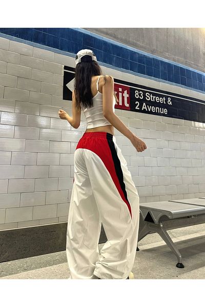 Minga London Λευκό Harajuku Parachute Fabric Line Line Λεπτομερή φούτερ -Minga London