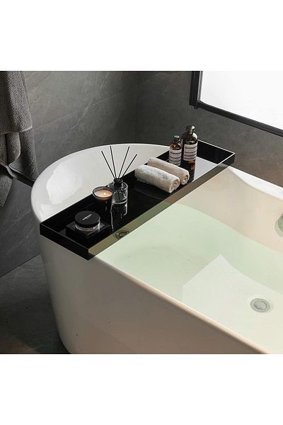 Generic Black Acrylic Bathtub Caddy Tray - Luxury Bath Organizer with Shower Shelf for Spa Essentials
