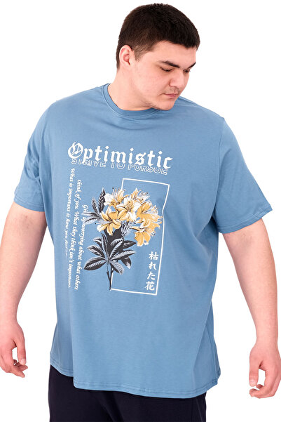 ModeXL Ανδρικό μπλουζάκι μεγάλου μεγέθους Mode XL OPTIMISTIC Μπλε λαιμόκοψη U25028