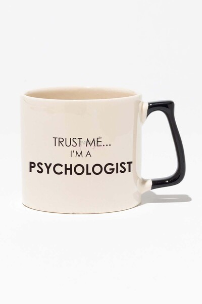 qoeuyl boutique Trust Me I'm A Psychologist Psikolog Hediyelik Beyaz Baskılı Siyah Kulplu Modern Seramik Kupa