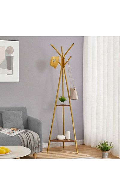 COOYA 3-Pronged Metal Coat Rack, With 2 storage Shelves, 50x50x180 cm, Minimalist, Hanger, for Home