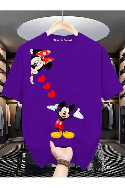 New Shine Μπλουζάκι με στάμπα Mickey and Minnie Mouse Plus Size Oversize