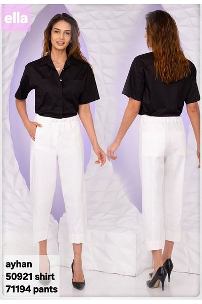 AYHAN Cotton Trousers with Elastic Waist and Side Pockets