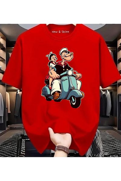 New Shine Popeye Popeye Printed Large Size Oversize T-Shirt