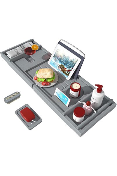 sharpdo Bathtub Storage Tray - Bamboo Adjustable Bathroom Storage Tray for Luxurious SPA or Reading