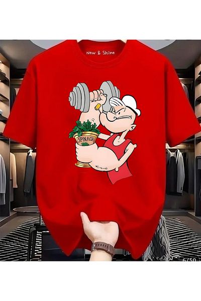 New Shine In Cart 6 and Above Purchases Get 1 T-Shirt Gift - Popeye Popeye Printed Oversize T-Shirt