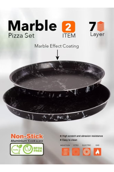 GRANDİ طقم صينية بيتزا رخامية من قطعتين، 7 طبقات من الجرانيت، سطح غير لاصق، ر...