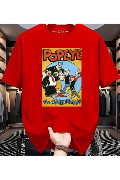 New Shine In Cart 6 and Above Purchases Get 1 T-Shirt Gift - Popeye Popeye Printed Oversize T-Shirt