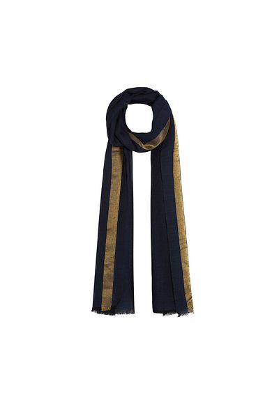 ipekevi Μαλλί μεταξωτό σάλι με ρίγες Navy Blue Gold
