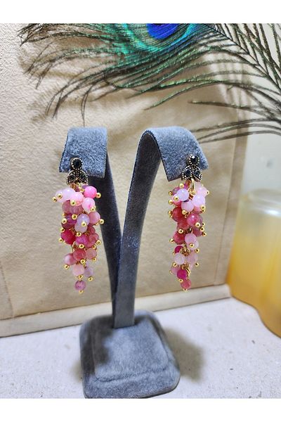 TMD AKSESUAR Pink Quartz Natural Stone Grape Earrings