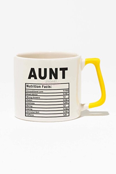qoeuyl boutique Aunt Nutrition Facts Teyze Hala Hediye Baskılı Sarı Kulplu Mo...