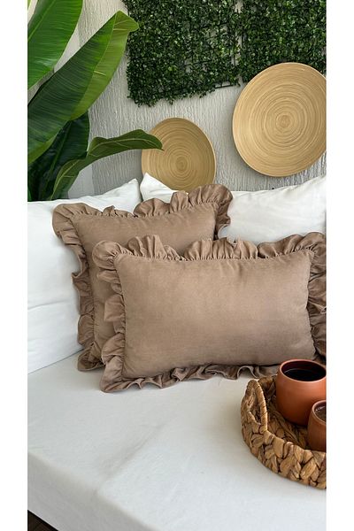 Decamor home Husă de pernă vintage cu cafea cu lapte cu volane 1 buc