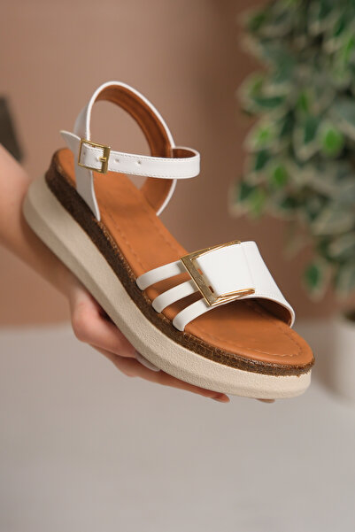 TOPUK Jone White Thick Banded Buckle Sandals