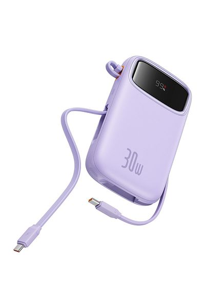 Baseus QPow2 10000mAh 30W Power Bank with Built-in Dual Type-C Cables & Digital Display Black