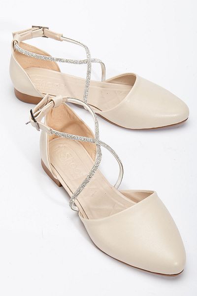 Hayalimdeki Ayakkabı Bee Women's Beige Skin Stone Detailed Orthopedic Ballerinas