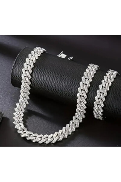 Ervalina Zirkon Taşlı Çelik Zincir Kolye ve Bileklik Seti