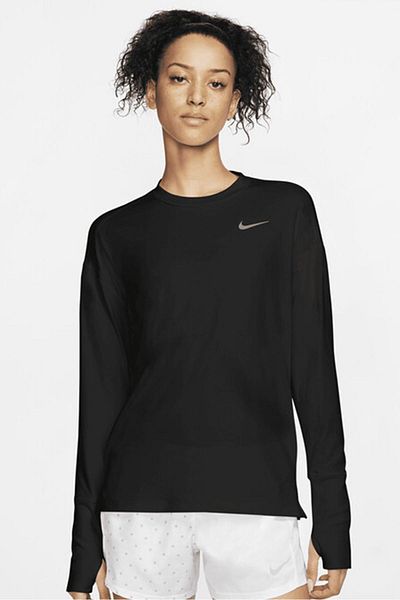 Nike Hanorac negru pentru alergare Dri Fit Element pentru femei - Top de antrenament cu mâneci lungi