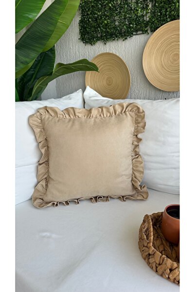 Decamor home Husă de pernă cu volane de culoare bej vintage, boemă, 1 buc